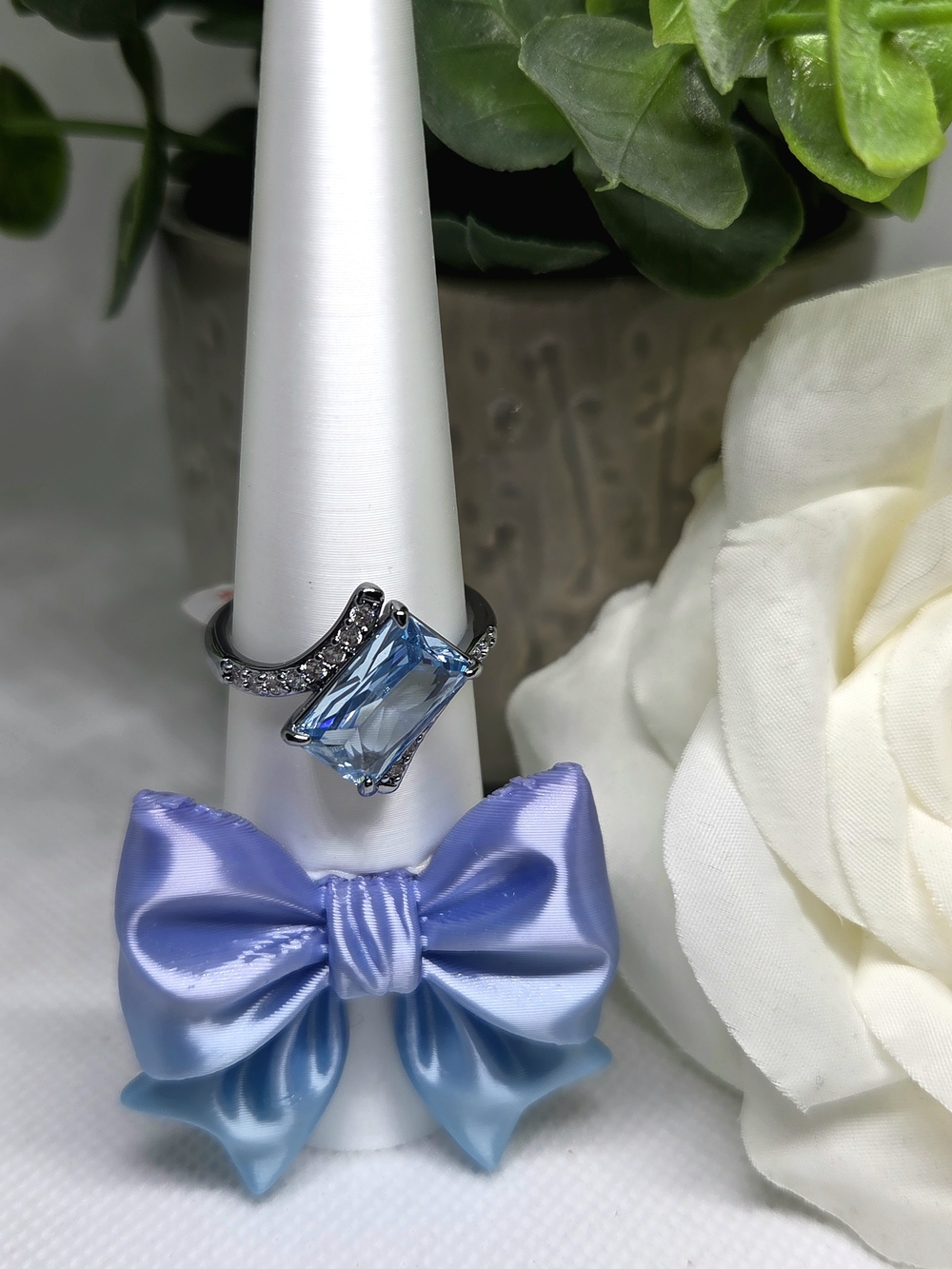 BP Aqua Blue Emerald-Cut CZ Ring On Hematite Plating